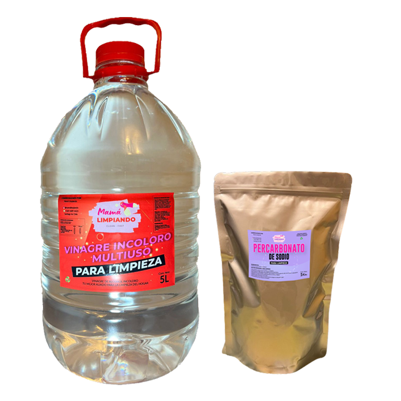 Pack de Vinagre Incoloro para Limpieza 5Lts + Percarbonato de Sodio para Limpieza 1 Kilo