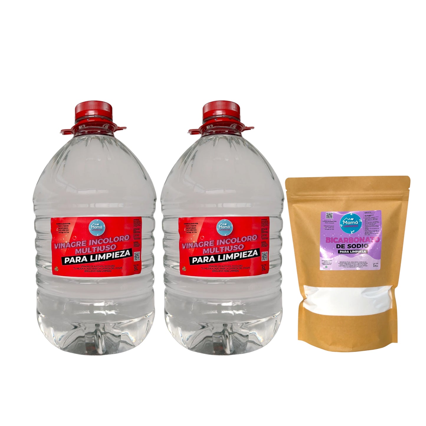 Pack 2 Vinagres Incoloro para Limpieza 5 Lts de 4% + 1 BOLSA Bicarbonato de Sodio para Limpieza 1 Kilo