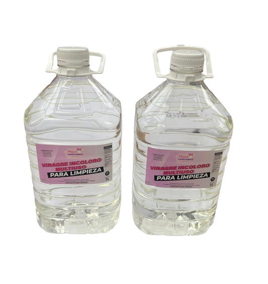 2 Vinagres de alcohol Incoloro 8% acidez para limpieza 5Lts - Mamá Limpiando