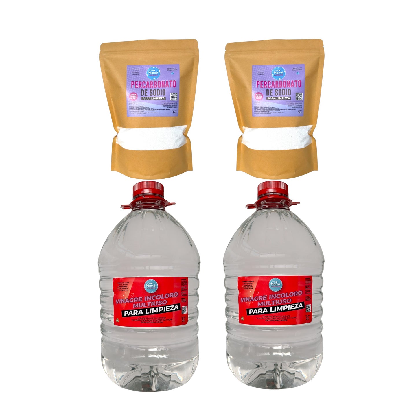 Pack: 2 Vinagres Incoloro para Limpieza 5Lts de 4% + 2 BOLSAS DE Percarbonato de sodio 1K