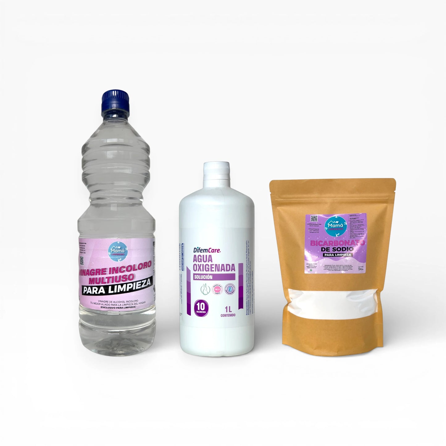 1 LITRO Vinagre limpieza 8% + Agua Oxigenada 1 K Bicarbonato BOLSA