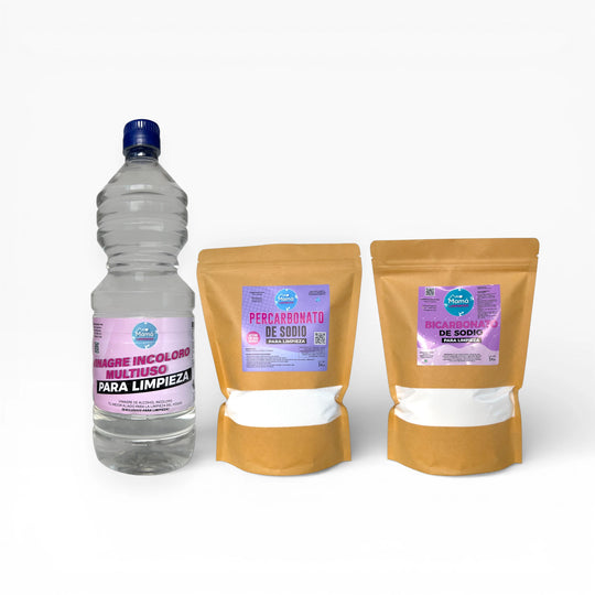 Trío compacto — Vinagre 8% 1 L + Percarbonato y Bicarbonato 1 kg