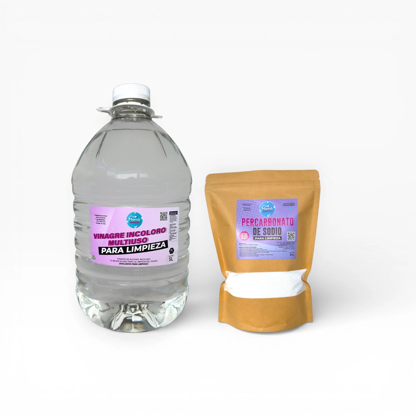 Pack de Vinagre de alcohol Incoloro 8% acidez para limpieza 5Lts + BOLSA Percarbonato de Sodio para Limpieza 1Kilo