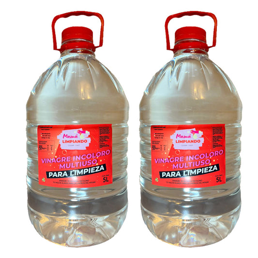 Pack: 2 Vinagres Incoloro para Limpieza 5Lts 4 % de Acídez - Mamá Limpiando