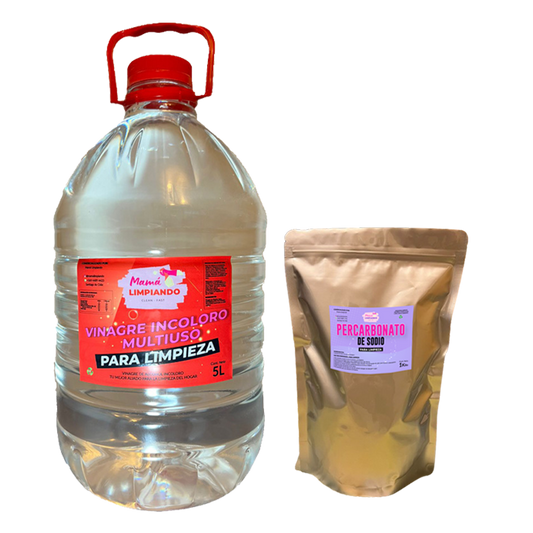 Pack de Vinagre Incoloro para Limpieza 5Lts + Percarbonato de Sodio para Limpieza 1 Kilo - Mamá Limpiando