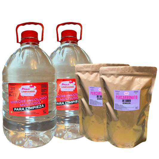 Pack: 2 Vinagres Incoloro para Limpieza 5Lts de 4% + 2 Percarbonato de sodio 1K - Mamá Limpiando