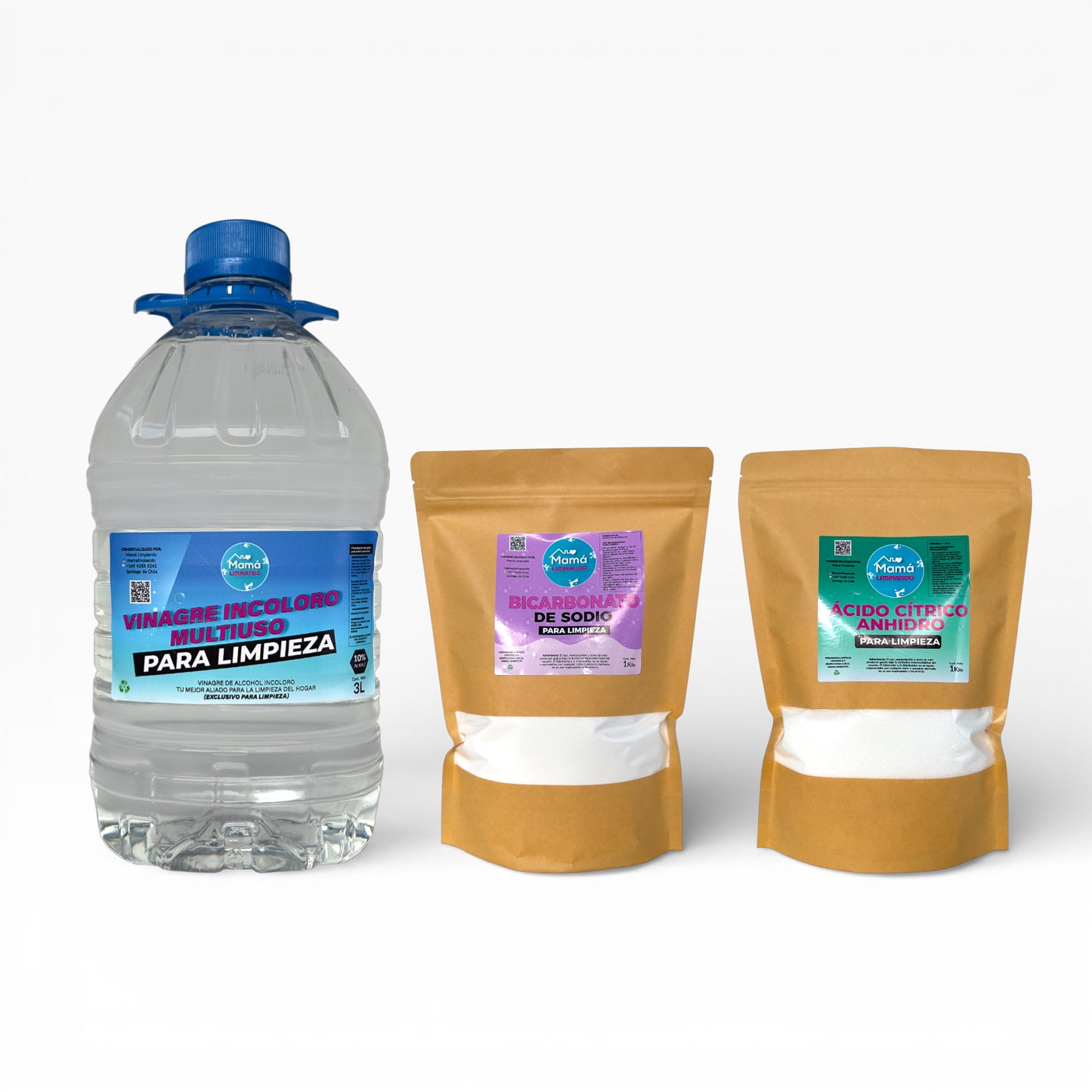 Pack vinagre 10% Incoloro 3 litros + 1 kilo de Bicarbonato + 1 kilo Acido Cítrico