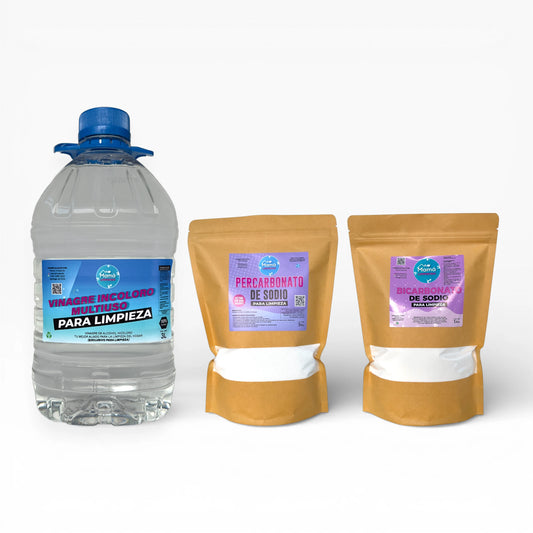 Pack Vinagre de 10% incoloro 3 litros + 1 kilo de Bicarbonato + 1 kilo de Percarbonato