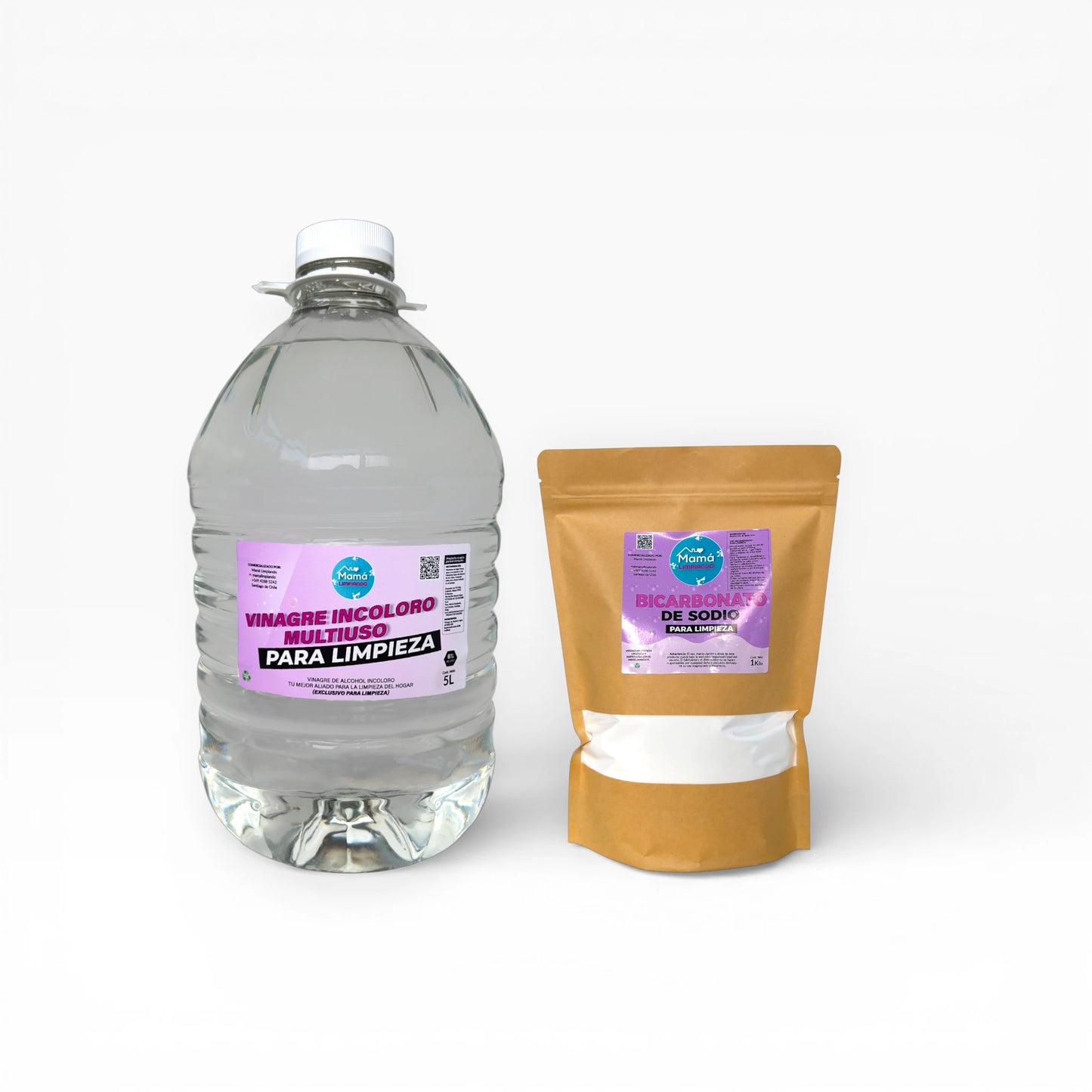 Pack de Vinagre de alcohol Incoloro 8% acidez para limpieza 5Lts + BOLSA Bicarbonato de Sodio para Limpieza 1Kilo