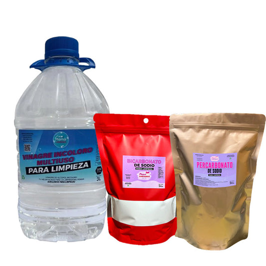 Pack Vinagre de 10% incoloro 3 litros + 1 kilo de Bicarbonato + 1 kilo de Percarbonato
