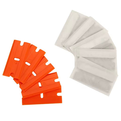 Raspador doble hoja plástico y metal para vidrio, pintura, grasa, pegamento con 10 repuestos (5 de c/u)