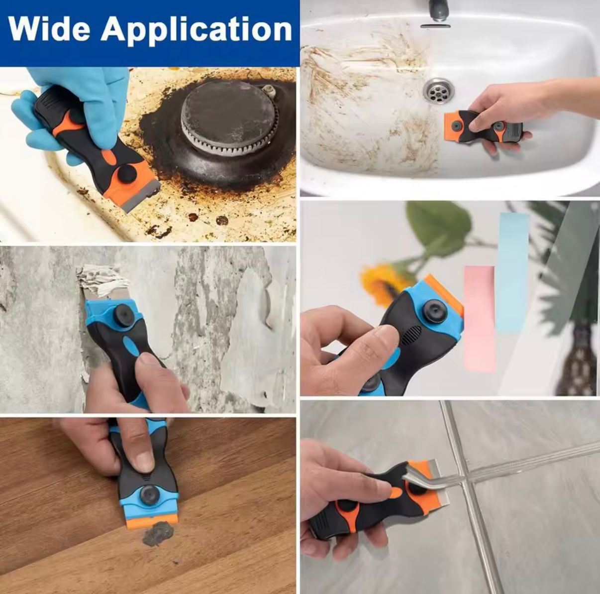 Raspador doble hoja plástico y metal para vidrio, pintura, grasa, pegamento con 10 repuestos (5 de c/u)