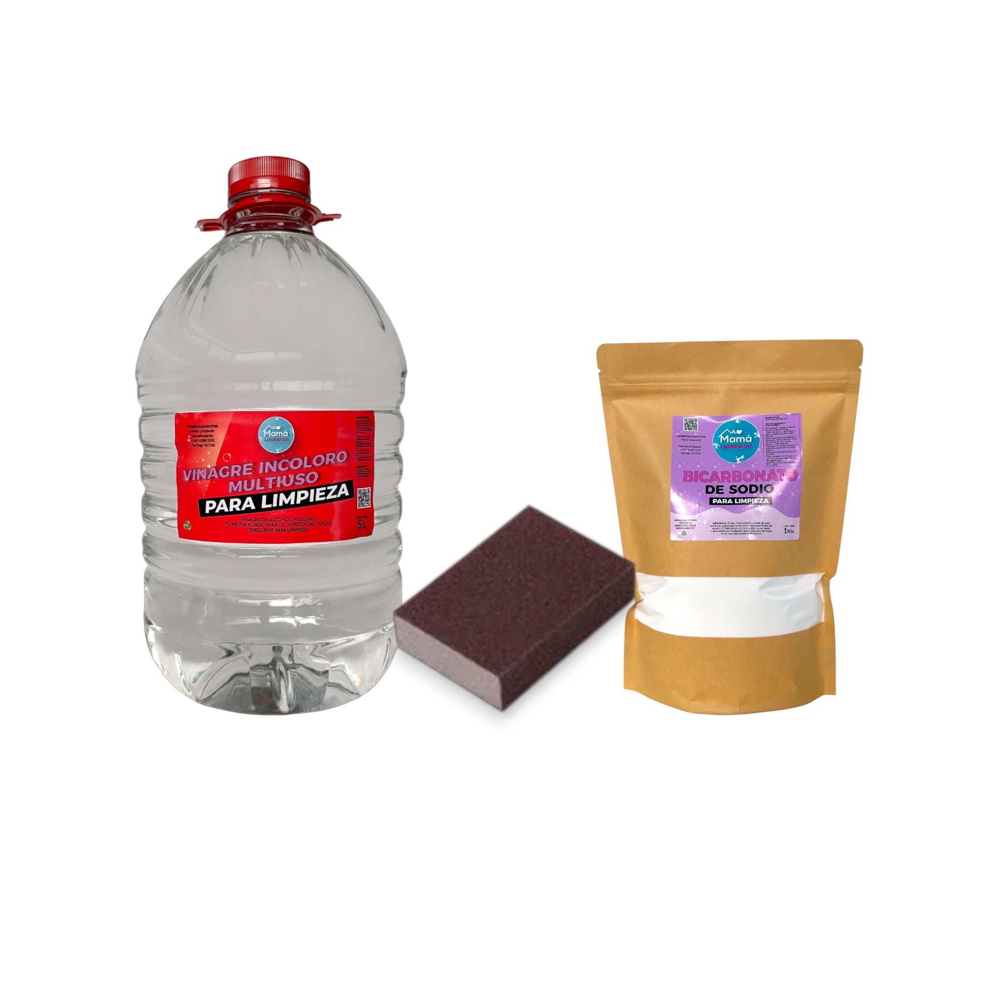 Pack de Vinagre Incoloro para Limpieza 5Lts +  BOLSA Bicarbonato de Sodio para Limpieza 1Kilo  + Esponja para eliminar óxido